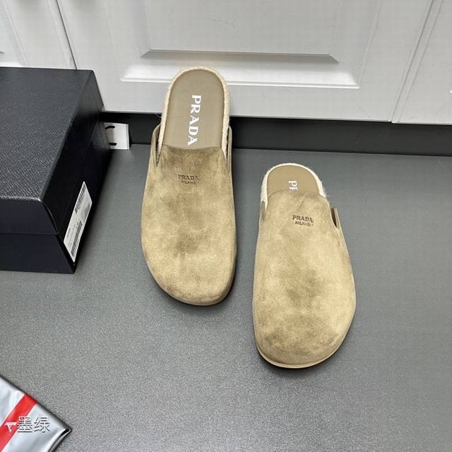 prada Genuine Leather Men's Half-Slippers In Four Colors This Fashionable And