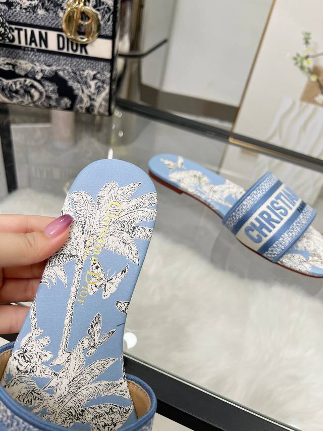 cd Dior Women's Leather Slippers With Old Flower Embroidery Christian Dior Ha