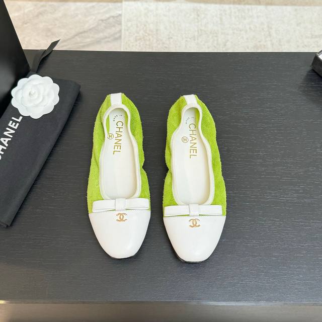 chane* Chanel Classic Color-Blocked Bow Ballet Flats Timeless Classic, Full O