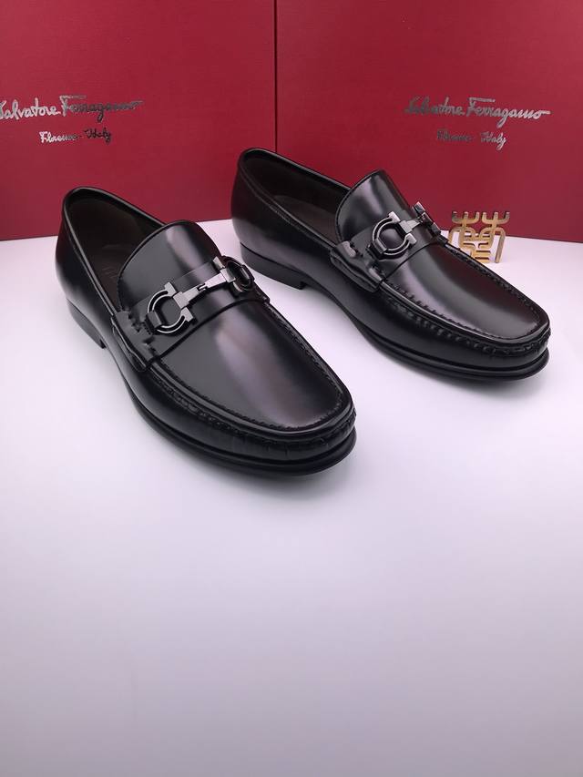 ferragam* Matte Open-Edge Bead High-End Business Leather Shoes Imported Open-