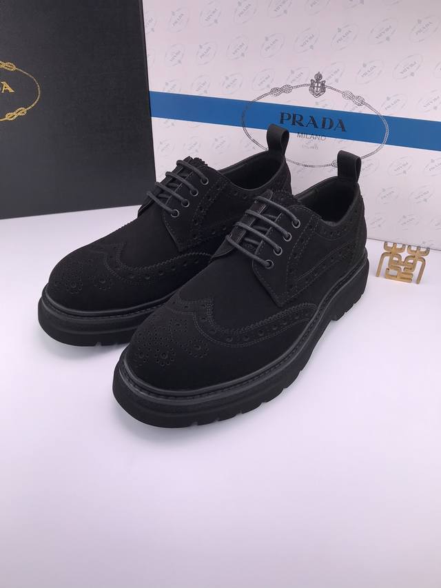 4Cm Thick Sole Prad* Ultra-Light Foam Thick Sole Frosted Cowhide High-Grade B