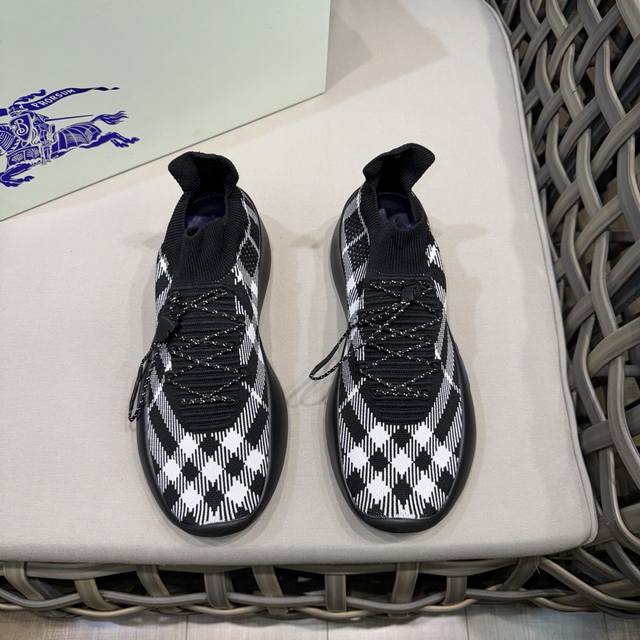 burberry Burberry Check Knitted Neptune Sneakers With Breathable Sock-Like Up