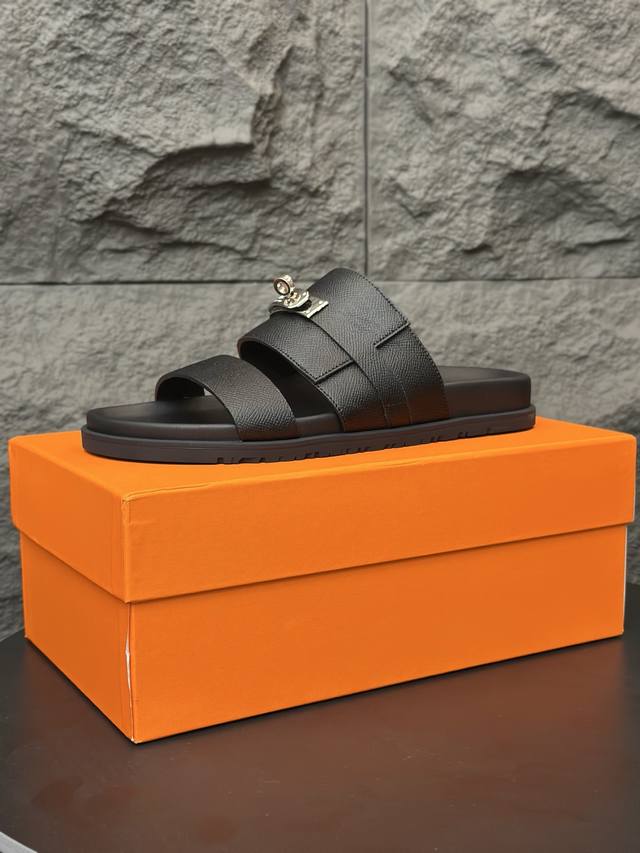 hermes New Hermes Slippers Made Of Cowhide, Wear-Resistant And Non-Slip Rubbe