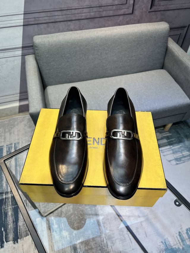 fendi Fendi Men's Business Casual Leather Shoes Imported Brand Cloth Calfskin