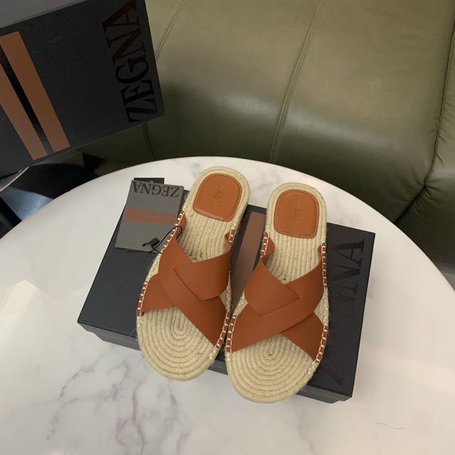 Factory P Price Zegna Classic Men's Slippers With One Strap Genuine Leather High
