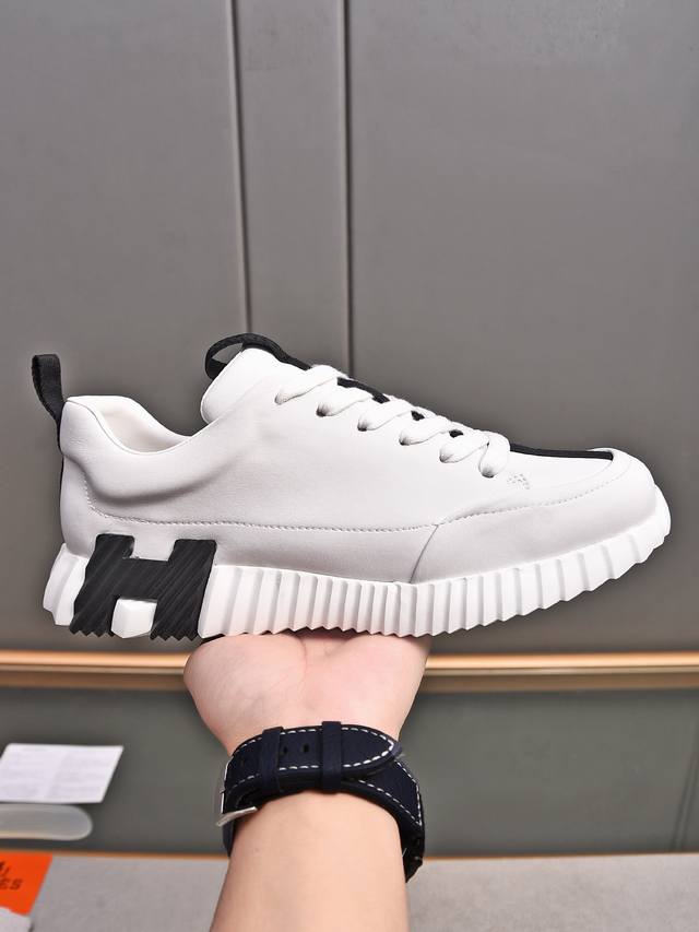 h Hermes Sneakers Men's Casual Sneakers The Upper Is Made Of Calfskin Stitchi
