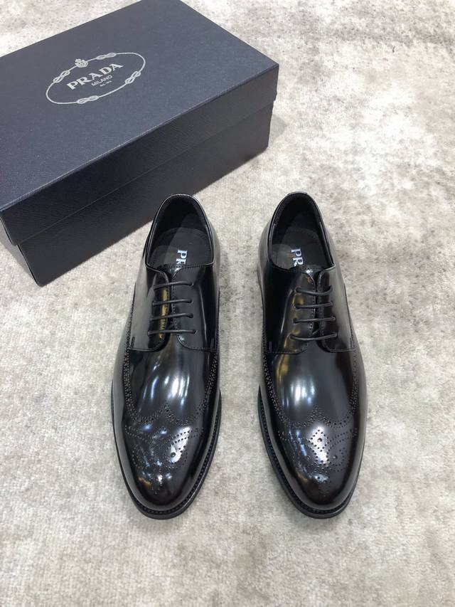 Prada Men's Boutique Leather Shoes Upper Imported Cowhide Open Edge Pearl Dyed C