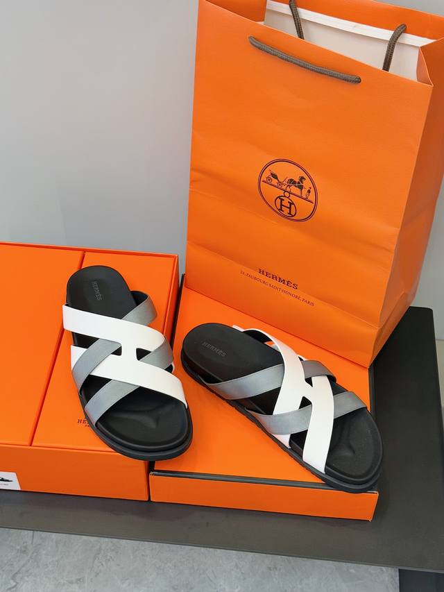 hermes Men's Kazimir Slippers - Top Quality Braided Calfskin Functional Sanda