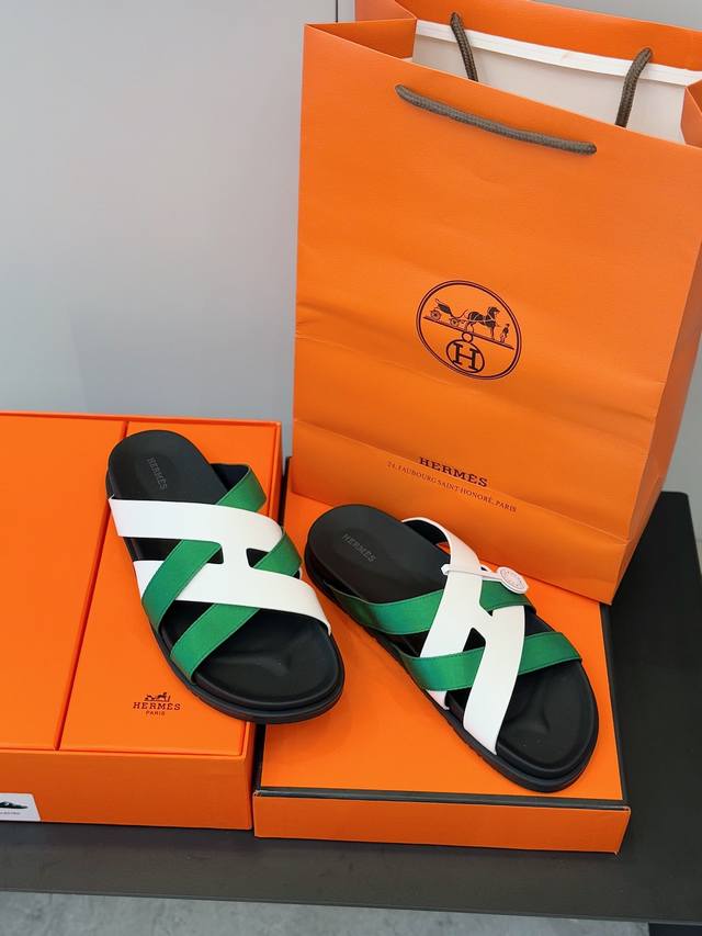 hermes Men's Kazimir Slippers - Top Quality Braided Calfskin Functional Sanda