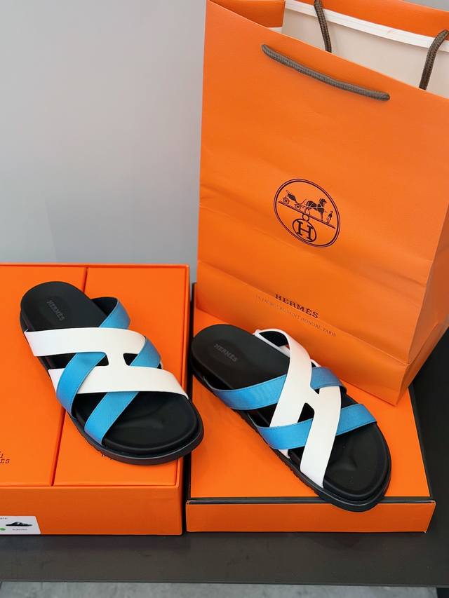 hermes Men's Kazimir Slippers - Top Quality Braided Calfskin Functional Sanda