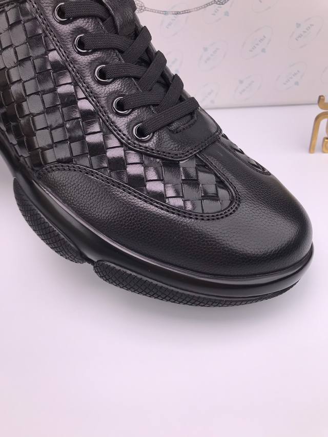 prad* Braided Leather Air Cushion Sole High Quality Men's Shoes Imported Brai
