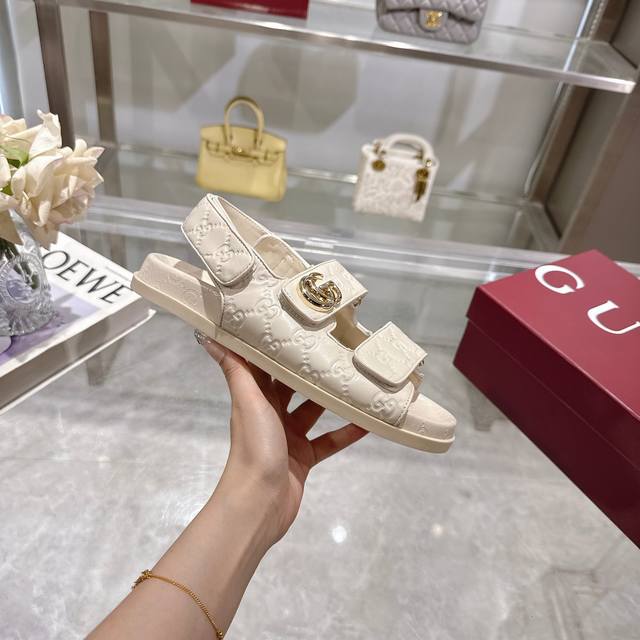 gucci Paris 2025 Spring New Marmont Gg Embossed Leather Sandals 990 Euros Thi