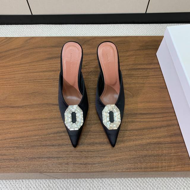 amina Muaddi Diamond Buckle Pointed Toe Half-Slippers Simple Temperament Uppe