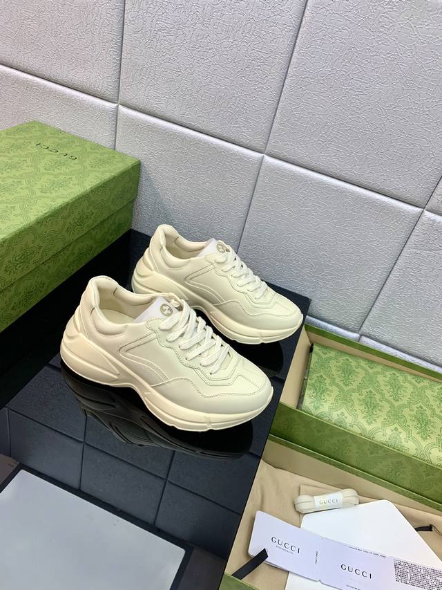 Top Version Gucci Dad Shoes Couple Style Old Leather Horn-Shaped Retro Jogging S