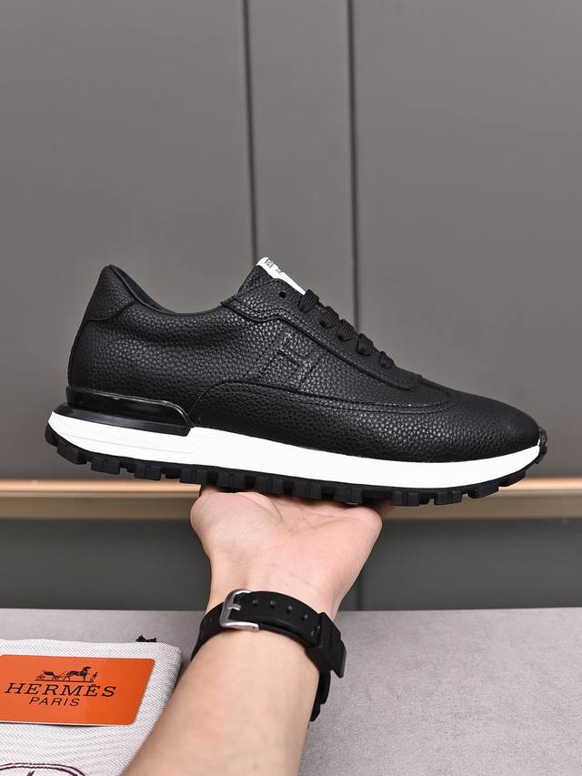 pp Hermes Men's Color Matching Sneakers Textured Calfskin Details With Origin