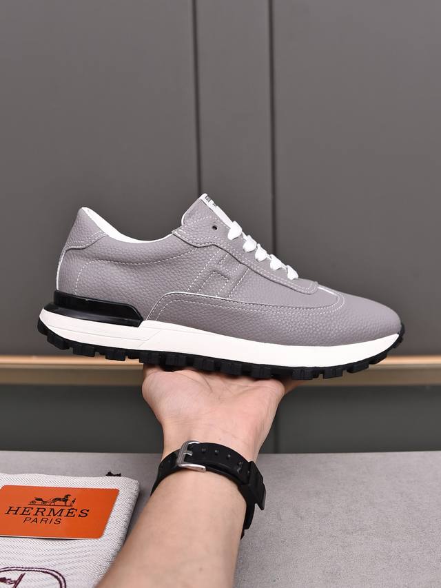 pp Hermes Men's Color Matching Sneakers Textured Calfskin Details With Origin