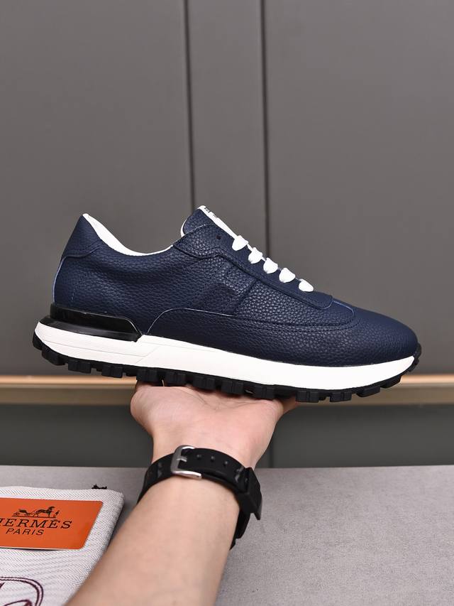 pp Hermes Men's Color Matching Sneakers Textured Calfskin Details With Origin