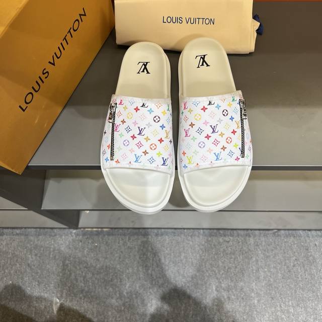 Size 38-46 Lv High-End Men's Summer Slippers Classic Old Flower Series One-Line