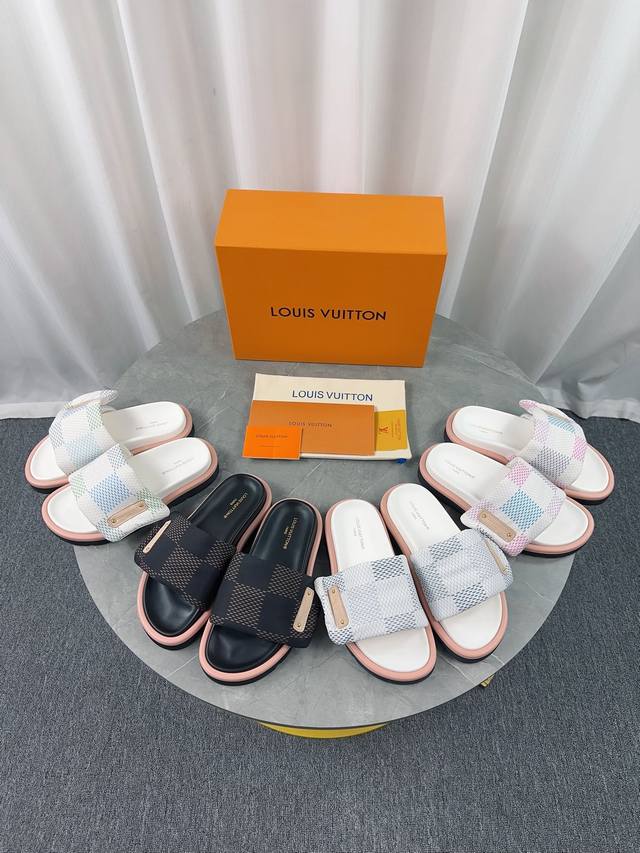 lv Donkey Brand L's Popular Embossed Logo Sandals. This Style Of Pool Pillow