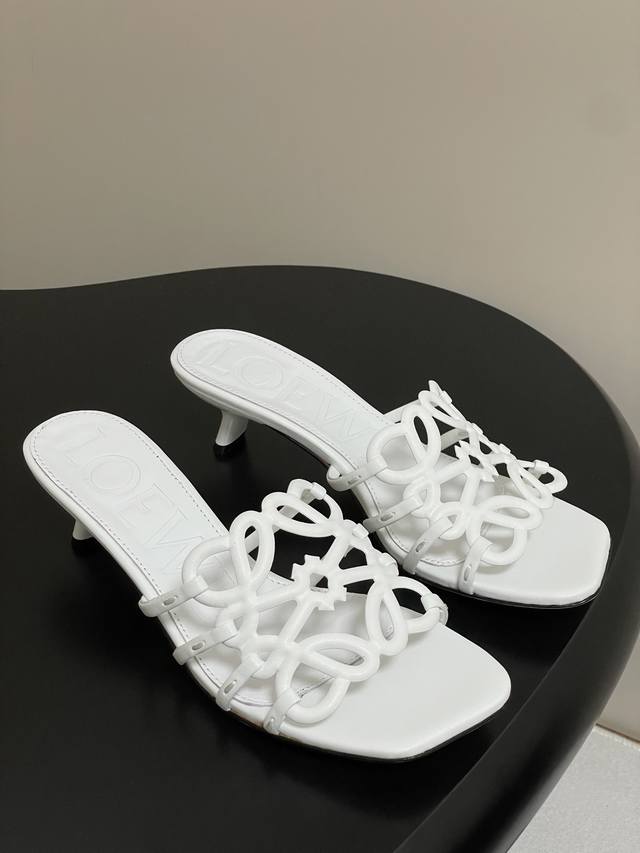 loewe Loewe 25Ss New Summer Hollow Slippers Woven Kitten Heel High-Heeled Sli