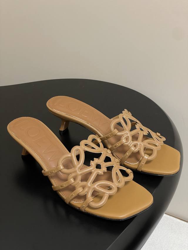 loewe Loewe 25Ss New Summer Hollow Slippers Woven Kitten Heel High-Heeled Sli