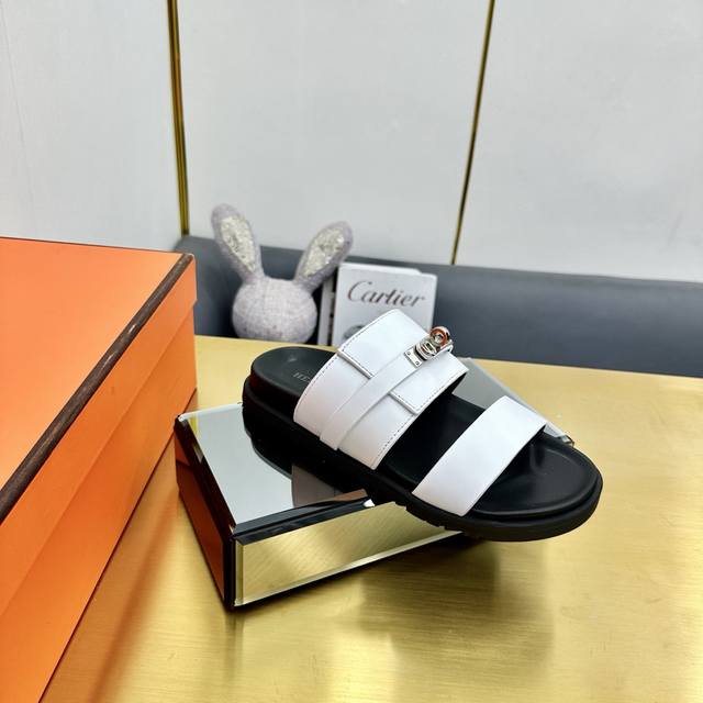 Factory Price Pp Men's 40 Classic Hermes Second Uncle Sandals Fabric Cowhide Siz