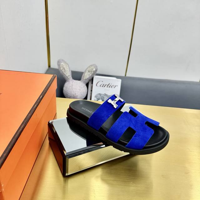 Factory Price Pp Men's 40 Classic Hermes Second Uncle Sandals Fabric Cowhide Siz