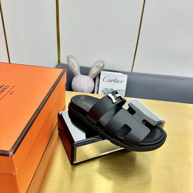 Factory Price Pp Men's 40 Classic Hermes Second Uncle Sandals Fabric Cowhide Siz