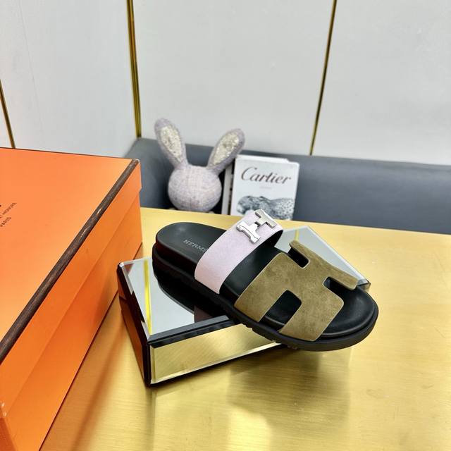 Factory Price Pp Men's 40 Classic Hermes Second Uncle Sandals Fabric Cowhide Siz