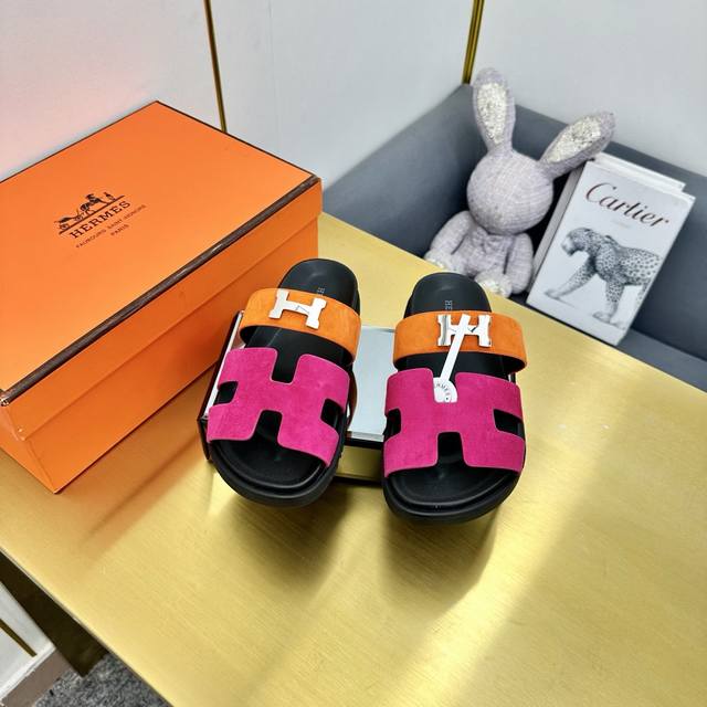Factory Price Pp Men's 40 Classic Hermes Second Uncle Sandals Fabric Cowhide Siz
