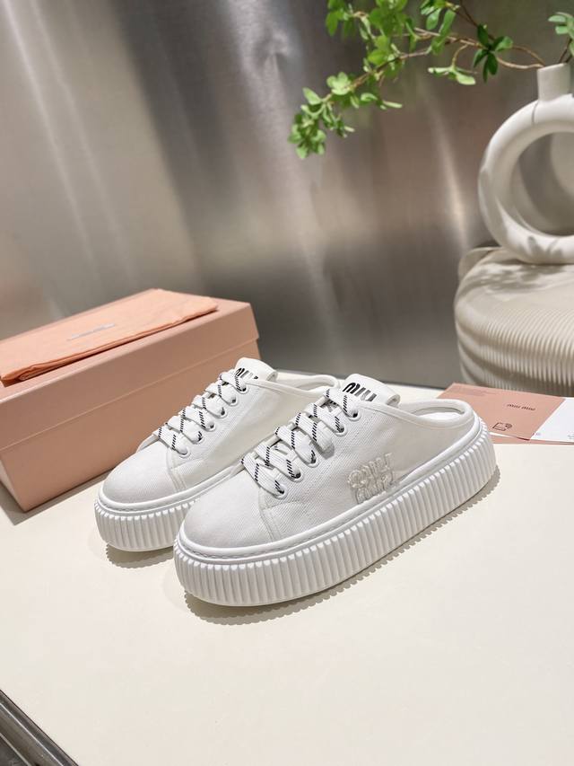 Factory Price Pp Single Shoes Slippers Miu Miu 2025 Spring And Summer Catwalk Bi