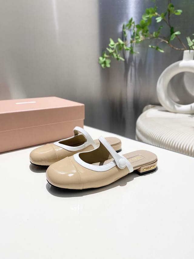 Factory Miu Miu 2025 Spring And Summer New Mary Jane Half Slippers The Color Mat