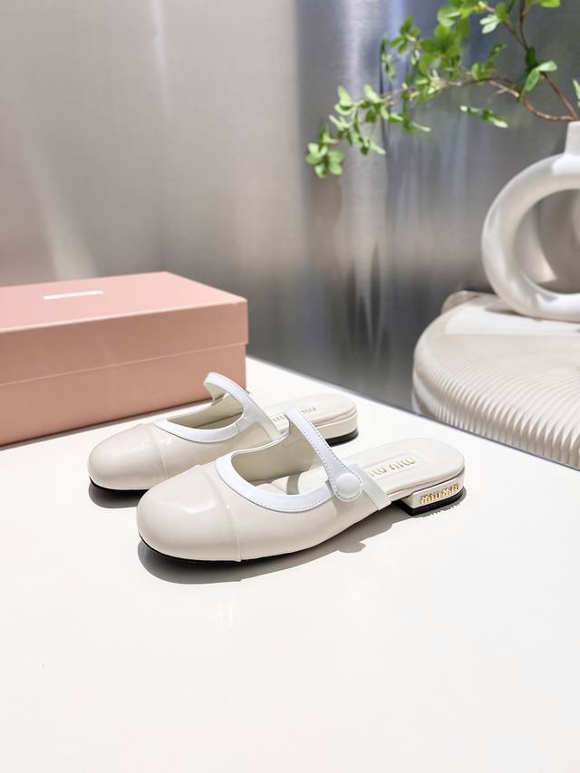 Factory Miu Miu 2025 Spring And Summer New Mary Jane Half Slippers The Color Mat