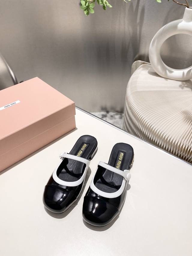 Factory Miu Miu 2025 Spring And Summer New Mary Jane Half Slippers The Color Mat