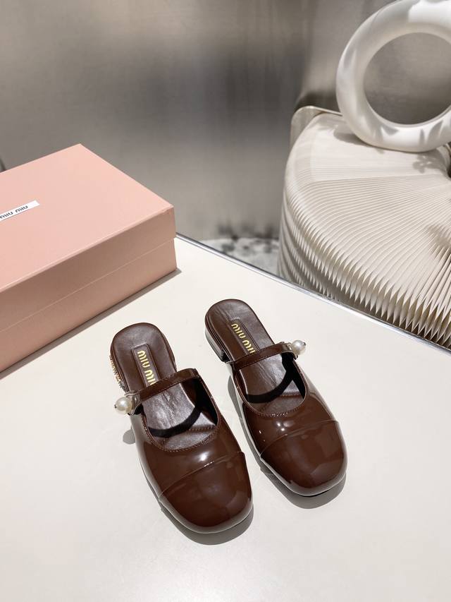 Factory Miu Miu 2025 Spring And Summer New Mary Jane Half Slippers The Color Mat
