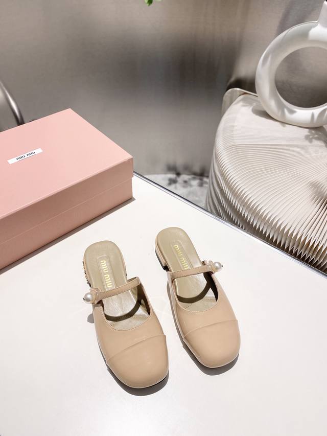 Factory Miu Miu 2025 Spring And Summer New Mary Jane Half Slippers The Color Mat
