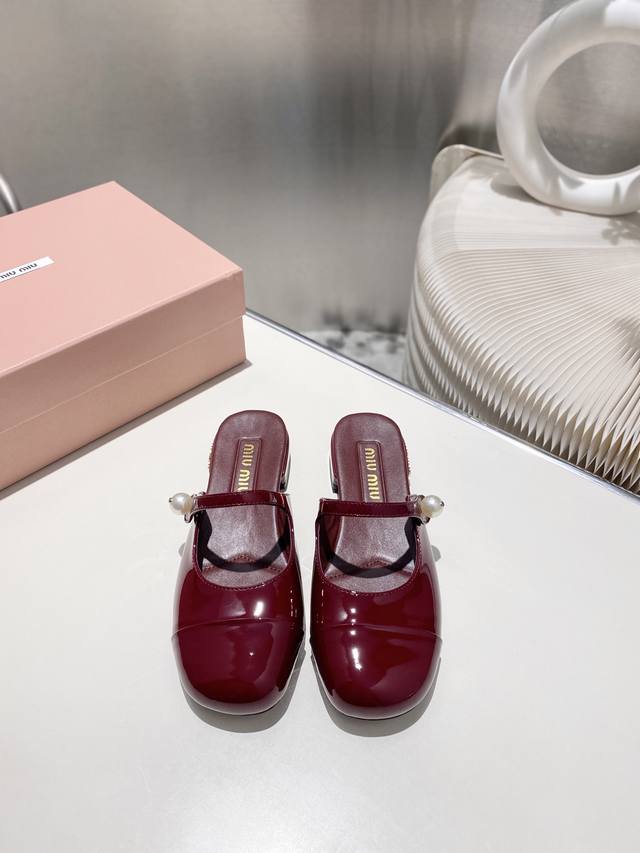 Factory Miu Miu 2025 Spring And Summer New Mary Jane Half Slippers The Color Mat
