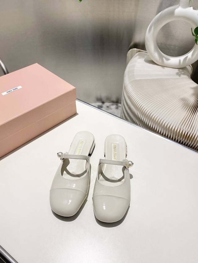 Factory Miu Miu 2025 Spring And Summer New Mary Jane Half Slippers The Color Mat