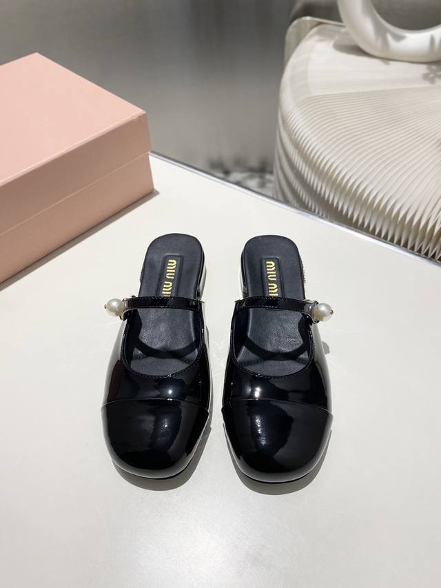 Factory Miu Miu 2025 Spring And Summer New Mary Jane Half Slippers The Color Mat