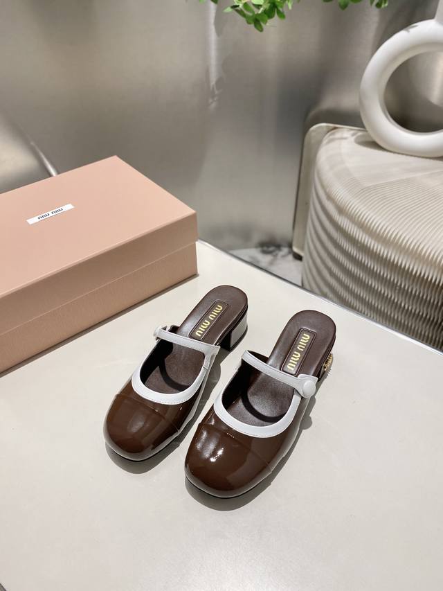 Factory Miu Miu 2025 Spring And Summer New Mary Jane Half Slippers The Color Mat