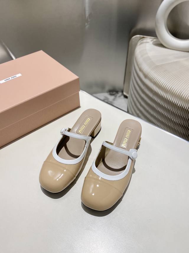 Factory Miu Miu 2025 Spring And Summer New Mary Jane Half Slippers The Color Mat