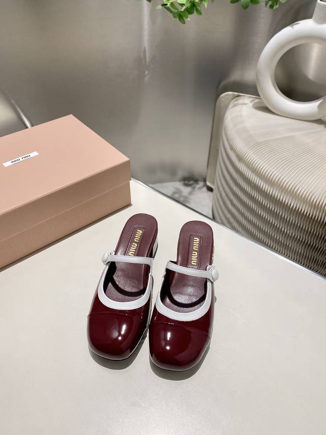 Factory Miu Miu 2025 Spring And Summer New Mary Jane Half Slippers The Color Mat