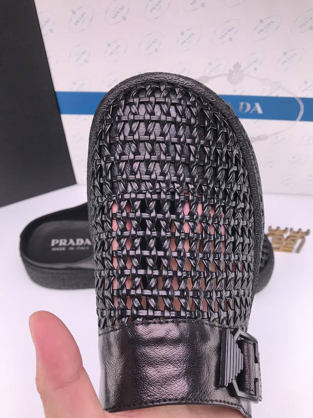 prad* Woven Cowhide Soft Sole And Soft Surface High-End Sandals Imported Wove