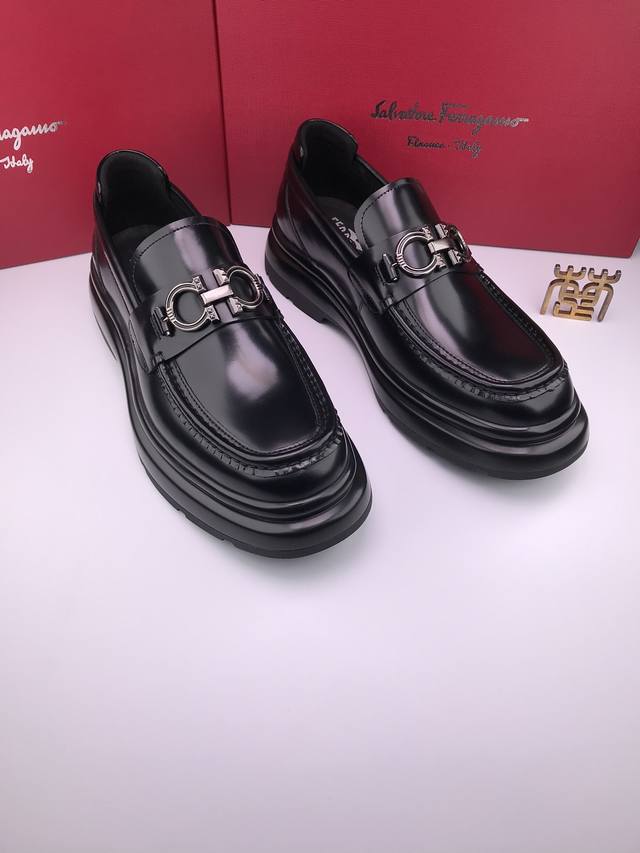ferragam* Matt Soft Open Edge Bead Pu Soft Thick Sole Business Leather Shoes