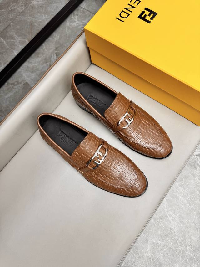 fendi Fendi Leather Shoes Imported Cowhide Embossed Letter Fabric Water-Dyed