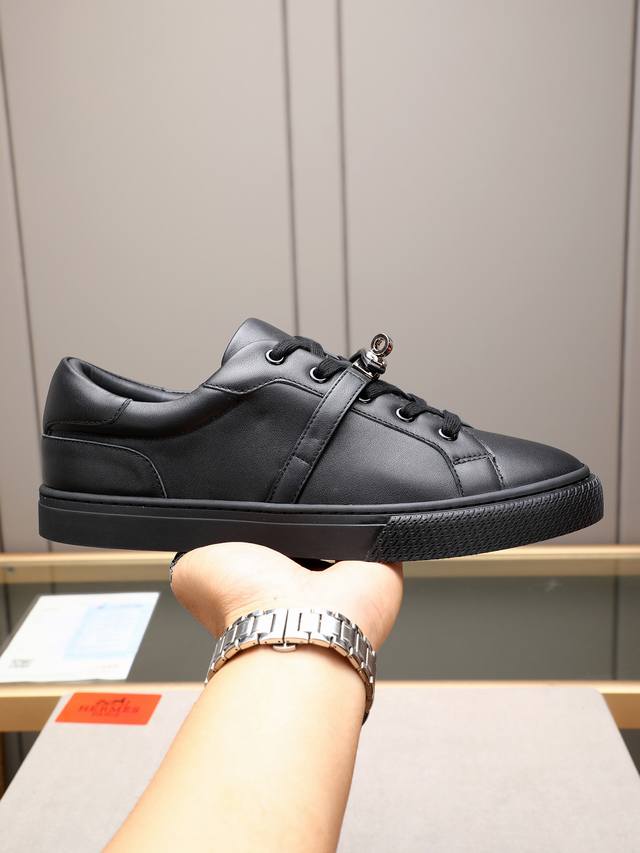 hermes Classic Series Couples Casual Sports Shoes Skateboard Shoes Calfskin S