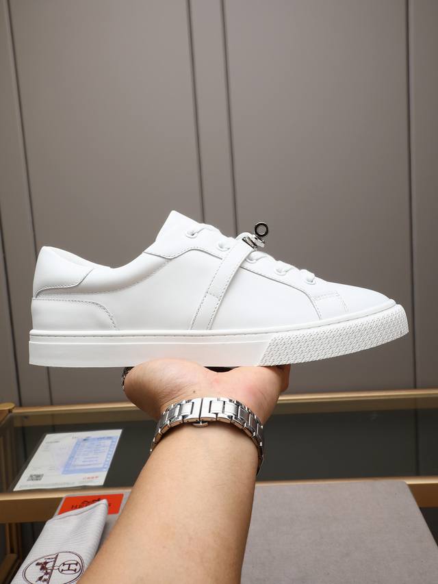 hermes Classic Series Couples Casual Sports Shoes Skateboard Shoes Calfskin S
