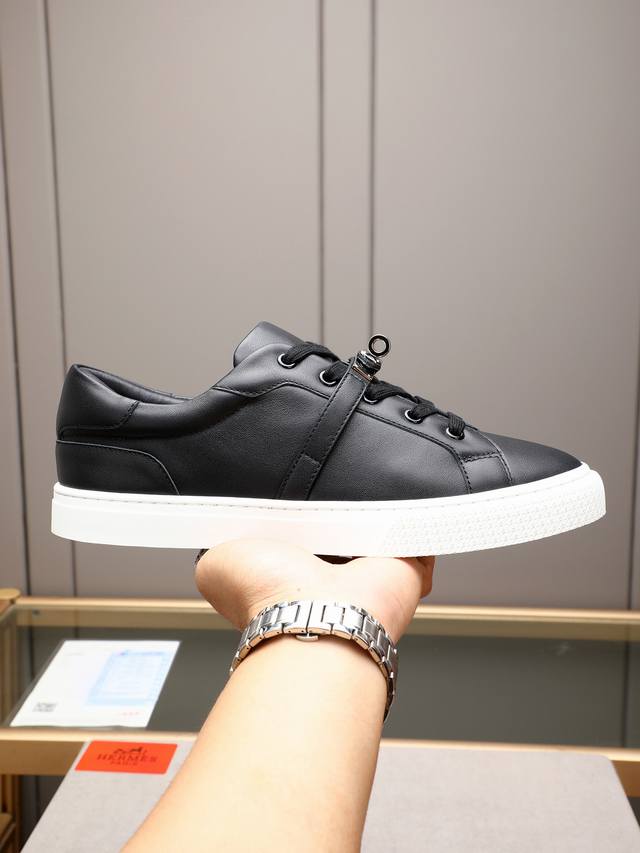 hermes Classic Series Couples Casual Sports Shoes Skateboard Shoes Calfskin S