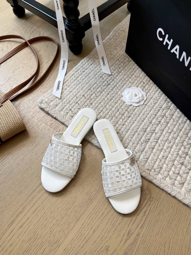 chanel 25P New Summer Embroidered Slippers Series Top Version First Sale Thic