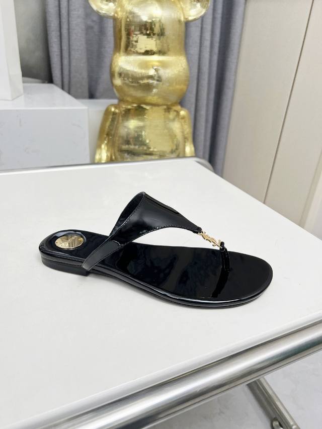 Saint Laurent: Black Patent Leather Rubber Sole Genuine Leather Sole Size 35-44